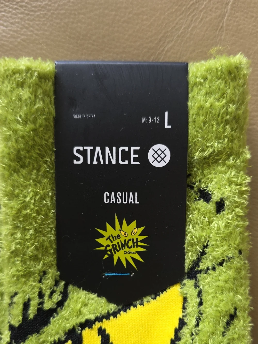 Stance Men's Casual Green Fuzzy Socks - Grinch Eye Design Large 9 -13